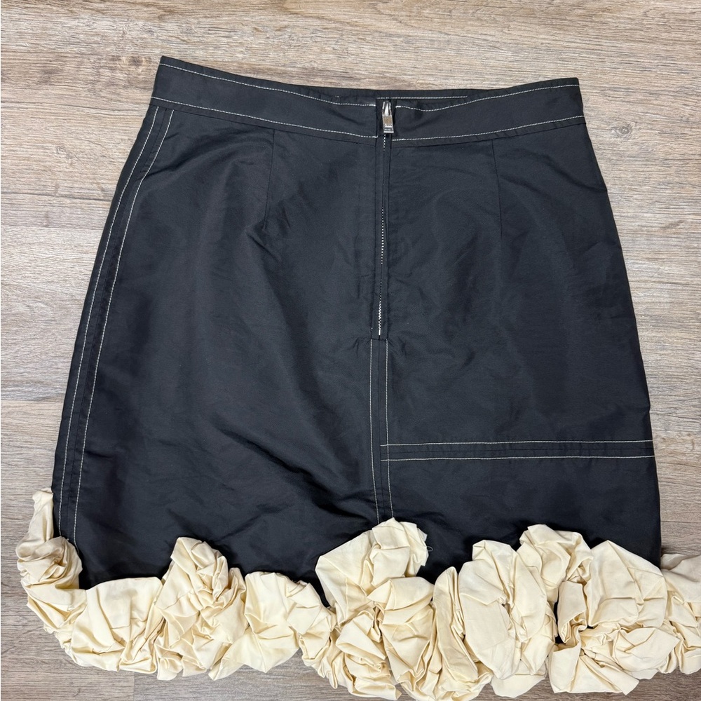 Ganni Black and Cream Ruffled Mini Pencil Skirt - Picture 3 of 4